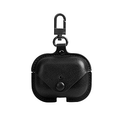 Negro Estuche de transporte para audífonos inalámbricos de imitación de cuero, bolsa de almacenamiento de auriculares, negro, 52x65 mm
