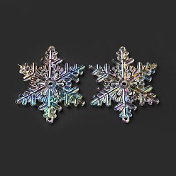 Clear AB Christmas UV Plated Transparent Acrylic Connector Charms, Snowflake Links, Clear AB, 54x47.5x6mm, Hole: 2.5mm and 3.5mm