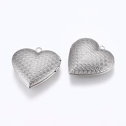 Stainless Steel Color 304 Stainless Steel Locket Pendants, Photo Frame Charms for Necklaces, Heart, Stainless Steel Color, 29x29x7mm, Hole: 2mm, Inner Size: 16.5x21.5mm