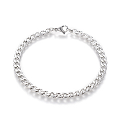 Stainless Steel Color 304 Stainless Steel Curb Chain Bracelets, with Lobster Claw Clasps, Stainless Steel Color, 8-1/8 inch(20.7cm), 5mm