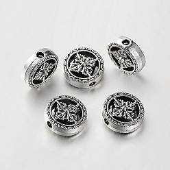 Antique Silver Buddhist Jewelry Findings Tibetan Style Alloy Flat Round Beads, Antique Silver, 12x5mm, Hole: 2mm