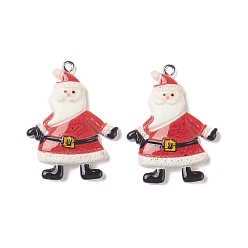 Santa Claus Непрозрачные подвески смолы, рождественские прелести, с платиновыми тоновыми железными петлями, Дед Мороз, 36.5x27.5x5.5 мм, отверстие : 1.8 мм