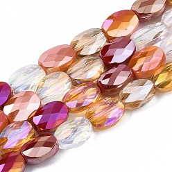 Chocolate Electroplate Glass Beads Strands, AB Color Plated, Faceted, Oval, Chocolate, 8x6x4mm, Hole: 1.2mm, about 69~70pcs/strand, 22.83~23.03inch(58~58.5cm)