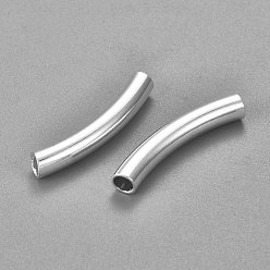 Argent 304 inoxydable perles tubulaires en acier incurvé, perles de nouilles en tube courbé, argenterie, 30.5x5mm, Trou: 3.5mm