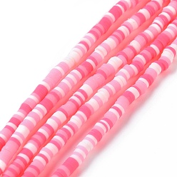 Pink Полимерной глины ручной работы бисер нитей, для поделок ювелирных изделий, Heishi бусы, Диск / плоские круглые, розовые, 3x0.6~1.2 мм, отверстие : 1.6~1.8 мм, около 412 шт / нитка, 15.94 дюйм (40.5 см)