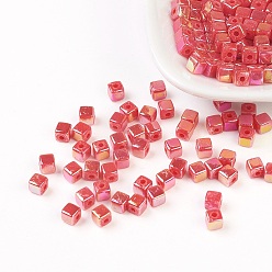 Indian Red Eco-Friendly Poly Styrene Acrylic Beads, AB color, Cube, Indian Red, 4x4mm, Hole: 1mm, about 8000pcs/500g