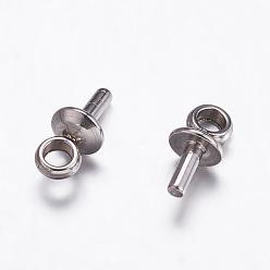 Stainless Steel Color 304 Stainless Steel Cup Pearl Peg Bails Pin Pendants, For Half Drilled Beads, Stainless Steel Color, 7x5mm, Hole: 2mm, Pin: 1mm