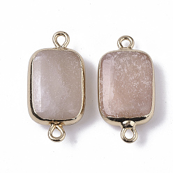 Pink Aventurine Edge Golden Plated Natural Pink Aventurine Links connectors, with Golden Tone Iron Loops, Rectangle, 26~27x13.5x6~7mm, Hole: 1.6~1.8mm