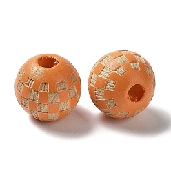 Pérou Perles tartan gravées au laser en bois, ronde, teint, pour bricolage, Pérou, 15.5~16x14.5mm, Trou: 4.5mm
