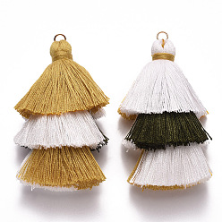 Goldenrod Cotton Tassel Big Pendant Decorations, with Light Gold Plated Iron Jump Rings, Goldenrod, 70~75x22~30x22~30mm, Hole: 4.5mm