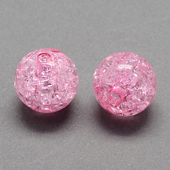 Pink Transparent Crackle Acrylic Beads, Round, Pink, 8mm, Hole: 2mm, about 1890pcs/500g