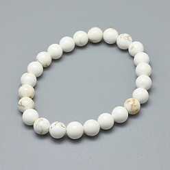 Magnésite Bracelets extensibles en perles de magnésite naturelle, ronde, 2 pouces ~ 2-1/8 pouces (5.2~5.5 cm), perle: 10 mm