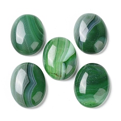 Зеленый Полосатые агатовые / полосатые агатовые кабошоны, окрашенная и подогревом, овальные, зелёные, 30x21.5~22x6.5~7.5 мм