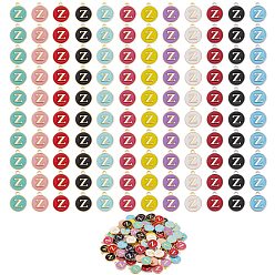 Letter Z 120Pcs 12 Colors Golden Plated Alloy Charms, with Enamel, Enamelled Sequins, Flat Round with Letter, Letter.Z, 14x12x2mm, Hole: 1.5mm, 10pcs/color