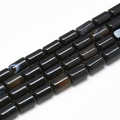 Ágata Negra Teñidos hebras de cuentas de ágata negro natural, columna, 10~11x6 mm, agujero: 1 mm, sobre 40 unidades / cadena, 15.7 pulgada
