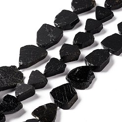 Tourmaline Naturelles tourmaline noire brins de perles, nuggets, 13~25x13~22x4~5mm, Trou: 1.2mm, Environ 19~28 pcs/chapelet, 15.94~16.54 pouce (40.5~42 cm)