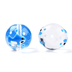 Bleu Dodger Perles de lampwork faites à la main transparentes, rond avec motif requin, Dodger bleu, 17x16x15mm, Trou: 1.8~2mm
