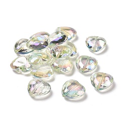 Vert Pâle Placage uv perles acryliques irisées arc-en-ciel, cœur, vert pale, 22x22x9mm, Trou: 1.6mm