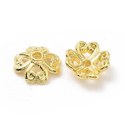 Golden Rack Plating Alloy Bead Caps, Long-Lasting Plated, Lead Free & Cadmium Free, 4-Petal, Flower, Golden, 7.5x2.5mm, Hole: 0.8mm