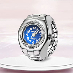 Royal Blue 201 Stainless Steel Stretch Watchband Finger Ring Watches, Flat Round Quartz Watch for Unisex, Royal Blue, 15x18mm, Watch Head: 19x27mm, Watch Face: 11.5mm