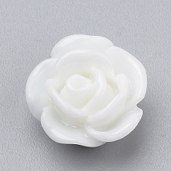 Blanc Cabochons en résine, fleur rose, blanc, 10x5 mm, bas: 7~8 mm