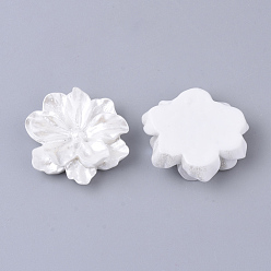 White Resin Cabochons, Imitation Pearl Style, Flower, White, 23~24x23~24x7mm