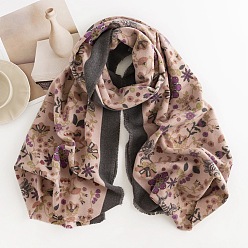 Темный Лосось Теплый шарф из полиэстера, зимний шарф, шарф с кисточками и цветочным узором, темный лосось, 180x69 мм