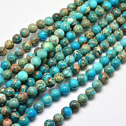 Turquoise Brins de perles rondes en jaspe impérial naturel, teint, turquoise, 6mm, Trou: 1mm, Environ 65 pcs/chapelet, 15.4 pouce