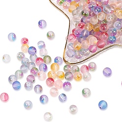 Mixed Color Frosted Spray Painted Glass Beads Strands, with Golden Foil, Round, Mixed Color, 8~9mm, Hole: 1.2~1.5mm, about 46~56pcs/Strand, 14.37 inch~16.3 inch(36.5~41.4cm), 7 colors, 1strand/color, 7strands/set