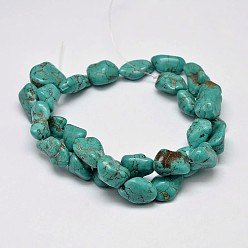Light Sea Green Dyed Nuggets Natural Howlite Beads Strands, Light Sea Green, 11~17x10~17mm, Hole: 1mm, about 15.7 inch