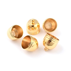 Real 24K Gold Plated Brass Cord End Cap for Jewelry Making, Long-Lasting Plated, Column, Real 24K Gold Plated, 15x14mm, Hole: 1.8mm, Inner Diameter: 12mm