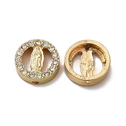 Golden Alloy Rhinestone Beads, Flat Round with Saint, Golden, 12x3.5mm, Hole: 1mm