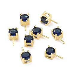 Темно-Синий 925 поручни из стерлингового серебра, с кубического циркония, квадратный, золотые, темно-синий, 9x4x4.5 мм, отверстие : 2.5x1.5 мм, штифты : 0.6 мм