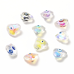Mixed Color Transparent Glass Beads, with Enamel, Faceted, Heart with Evil Eye Pattern, Mixed Color, 15.5x18.5x10mm, Hole: 1.6mm