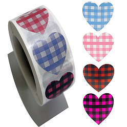 Coloré Coeur avec des autocollants en papier tartan, étiquettes autocollantes en rouleau, pour enveloppes, enveloppes et sacs à bulles, colorées, 25mm, 500pcs / roll