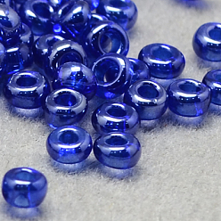 Royal Blue 6/0 Grade A Round Glass Seed Beads, Transparent Colours Lustered, Royal Blue, 6/0, 4x3mm, Hole: 1mm, about 4500pcs/pound