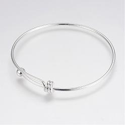 Silver Adjustable Brass Bangles, Silver Color Plated, 2-1/2 inch(67mm)