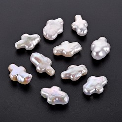 Seashell Color Natural Keshi Pearl Beads, Cultured Freshwater Pearl, No Hole/Undrilled, Cross, Seashell Color, 15.5~17x9~11x5~7.5mm