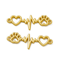 Matte Gold Color Rack Plating Alloy Connector Charms, Cadmium Free & Nickel Free & Lead Free, Paw with Heart Links, Matte Gold Color, 12.5x34x2mm, Hole: 1.4mm