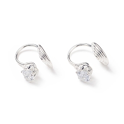 Silver Brass Micro Pave Cubic Zirconia Clip-on Earrings Finding, Long-Lasting Plated, Silver, 13.5x11x7.5mm, Hole: 0.9~1mm