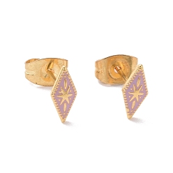 Thistle Enamel Rhombus with Star Stud Earrings with 316L Surgical Stainless Steel Pins, Gold Plated 304 Stainless Steel Jewelry for Women, Thistle, 8.5x4mm, Pin: 0.7mm