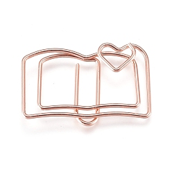 Rose Gold Book Shape Iron Paperclips, Cute Paper Clips, Funny Bookmark Marking Clips, Rose Gold, 19x30x3mm