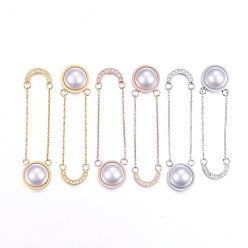 Mixed Color 304 Stainless Steel Dangle Stud Earrings, with Rhinestone and Acrylic Imitation Pearl, Half Round, Mixed Color, 52x13x6mm, Pin: 0.8mm