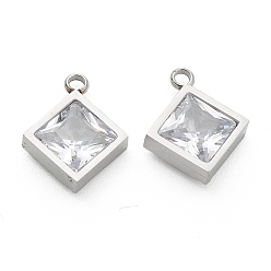 Stainless Steel Color 304 Stainless Steel Rhinestone Pendant, Rhombus, Crystal, Stainless Steel Color, 15x12x4mm, Hole: 1.8mm