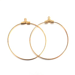 Golden 304 Stainless Steel Pendants, Hoop Earring Findings, Ring, Golden, 44x40x1.5mm, 21 Gauge, Hole: 1mm, Inner Size: 38x39mm, Pin: 0.7mm