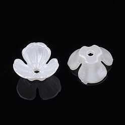 Creamy White 3-Petal ABS Plastic Imitation Pearl Bead Caps, Flower, Creamy White, 10.5x11x5mm, Hole: 1.5mm