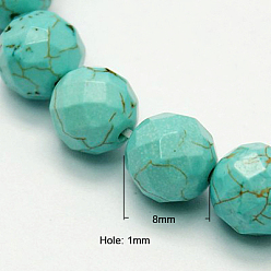 Turquoise Natural Howlite Beads Strands, Dyed & Heated, Faceted, Round, Turquoise, 8mm, Hole: 1mm, 46pcs/strands, 14.76 inch(37.4cm)