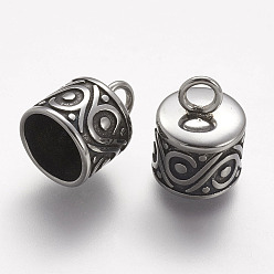Antique Silver 304 Stainless Steel Cord Ends, End Caps, Antique Silver, 13.5x10mm, Hole: 3mm, Inner Diameter: 8.5mm