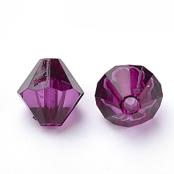 Púrpura Abalorios de acrílico transparentes, bicono, púrpura, 14x13.5 mm, agujero: 2.5 mm, sobre 470 unidades / 500 g.