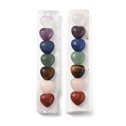 Mixed Stone Rectangle Chakra Natural Selenite Display Decorations, Energy Wands, for Meditation Yoga and Balancing, with Natural Gemstone Heart Cabochons, 111x23x17mm, Heart: 15x14mm